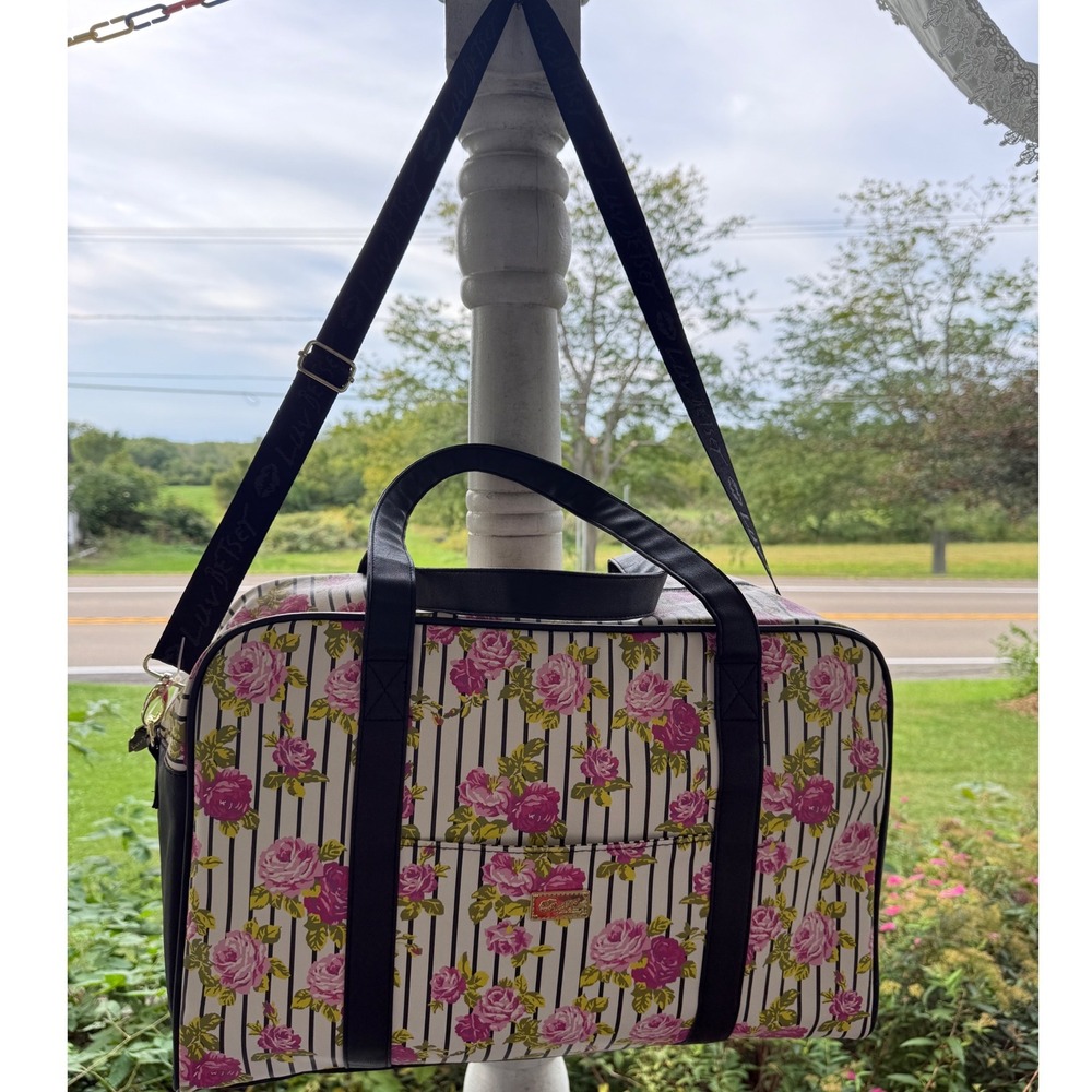 Luv Betsey Betsey Johnson Floral Stripe Weekender Duffel Travel Bag Roses
